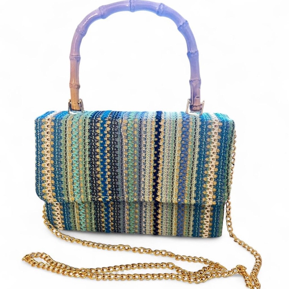 Haute Hippie Woven Handbag with Bamboo Handle & Gold Tone Chain